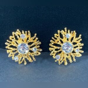 Kenneth Jay Lane for Avon KJL Gold Tone Crystal Regal Riches Clip Earrings.